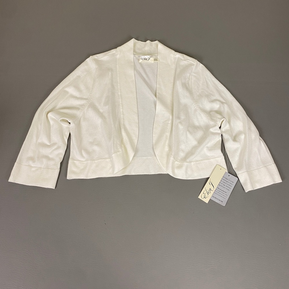 Eliza J Cardigan Women's Size XL White Open Front Cropped Bolero Shrug New NWT